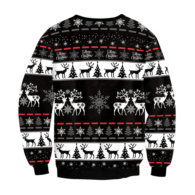 Ugly Christmas Sweater Animal Deer Digital Printed round Neck Long Sleeve T-shirt Couples Sweater