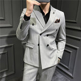 Double Brewed Seersucker Suit Winter Men's Suit Slim Fit Casual
