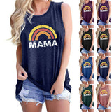 Boy Mama T Shirts Women's Vest Rainbow Mama Letter Printed round Neck Sleeveless Vest