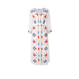 Beth Dutton Bohemian Dress Winter Autumn Midi Dresses Embroidered V-neck Lace-up Waist-Controlled Slimming Holiday Dress