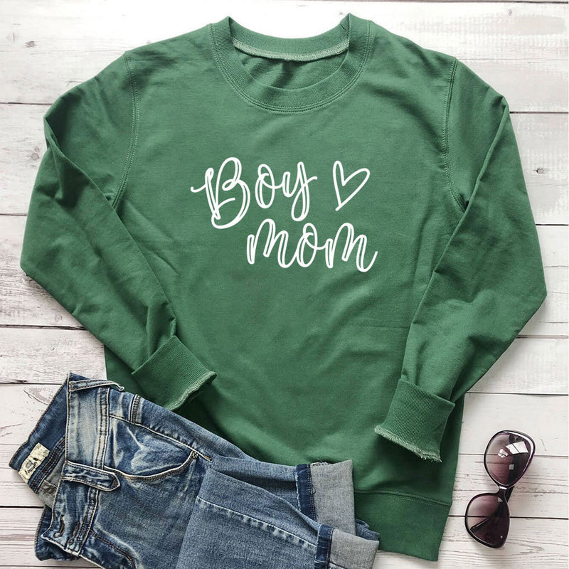 Boy Mama Hoodie Mother's Day Boy Mom Letter Love Heart Floral Print Long Sleeve Pullover