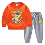 Children Pokemon Pikachu Hoodie & Pant Set Fleece Lined Padded Warm Keeping Winter Clothes Sweatershirt Suit Neutral