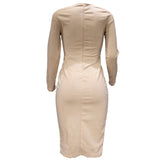 Women Bohemian Dress Autumn Solid Color Sexy Bag Arm Midi Dress