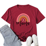 Boy Mama T Shirt Mama Rainbow Pattern Printed T-shirt