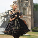 Gothic Lolita Harajuku Style Clothing Girl Lolita Skirt Summer JSK Dark Vintage Black Gold Dress