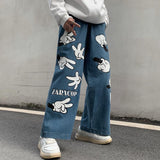 Anime Print Jeans Denim Pants for men Printed Straight Wide-Leg Pants