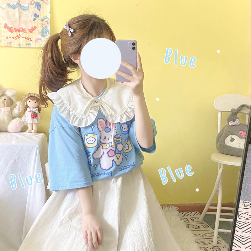 Gothic Lolita Harajuku Style Clothing Japanese Girl Print Knock Cute Student T-shirt