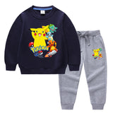 Children Pokemon Pikachu Hoodie & Pant Set Two-Piece Solid Color Baby Cotton Sweater Set