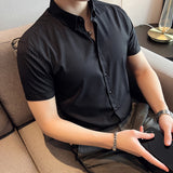 Men Shirts Pinstripe Business Casual Short Sleeve