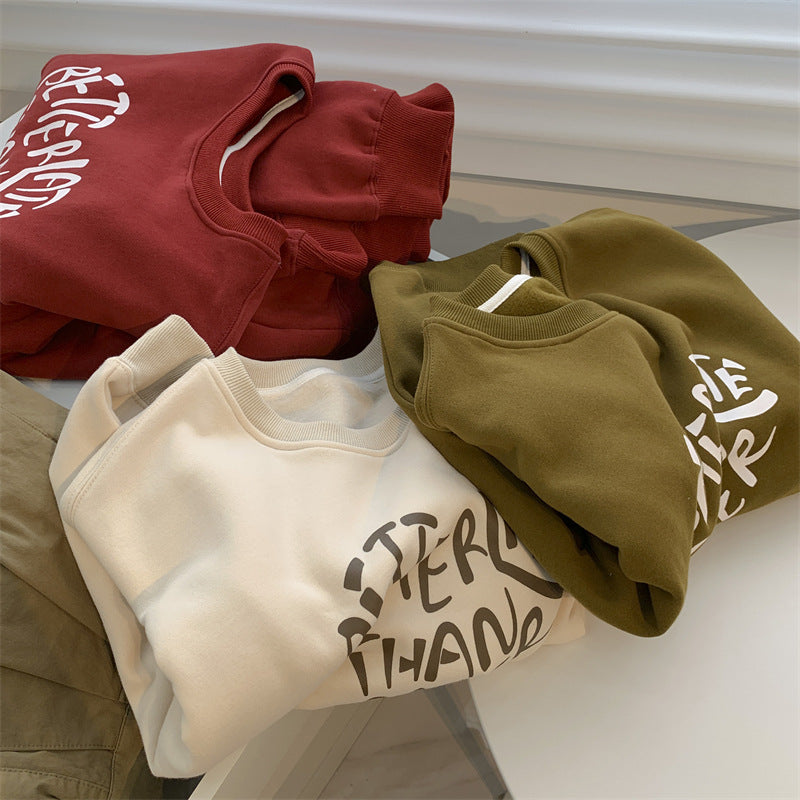 Diana Harvard Sweatshirt Heart Printing Brushed round Neck Pullover Yellow Sweater