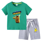 Children Pokemon Pikachu Tshirts & Shorts Cotton Short Sleeve Shorts Suit Two Neutral