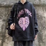 Skeleton Hoodie Retro Dark Skeleton Letter Print Loose-Fitting Hoodie