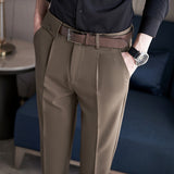 Men Trousers Casual Fashionable Curled Brim Suit Pants