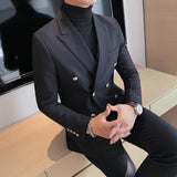 Double Brewed Seersucker Suit Fall Winter Men Jacket Vintage Casual Suit
