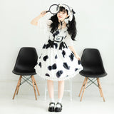 Gothic Lolita Harajuku Style Clothing Cow Handle Lolita Dress Cow Puff JSK Summer Light Lo Dress