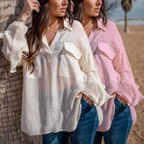Women Bohemian Shirts Women's Summer Casual Long Sleeve Cotton Linen Shirt