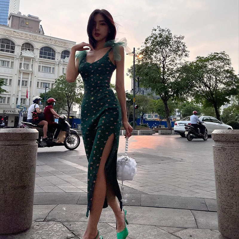 Emily Ratajkowski Dress Vintage Cheongsam Floral Lace-up Waist-Controlled Sexy Dress