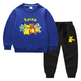 Children Pokemon Pikachu Hoodie & Pant Set Pure Color Cotton Quality Sweatshirt Set Trousers