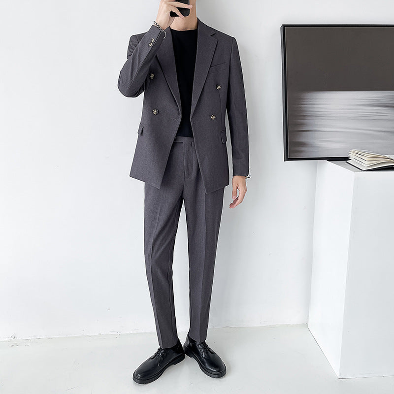 Double Brewed Seersucker Suit Autumn Men's Suit Set Corduroy