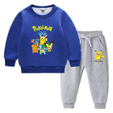 Children Pokemon Pikachu Hoodie & Pant Set Fleece Lined Padded Warm Keeping Winter Clothes Sweatershirt Suit
