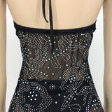 Bella Hadid Dress Sexy Rhinestone Dress Drawstring Ruffle Short Skirt