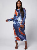 Women Plus Size Midi Dresses Slim Fit Sexy Print Dress