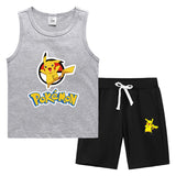 Children Pokemon Pikachu Tshirts & Shorts Summer Vest Middle Pants Sports Casual Bottoming Shirt Sleeveless Two Pieces
