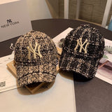 Yankee Baseball Cap Color Matching Woolen Plaid Embroidery Matching Baseball Cap