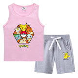 Children Pokemon Pikachu Tshirts & Shorts Summer Vest Middle Pants Sports Casual Thin Two Pieces