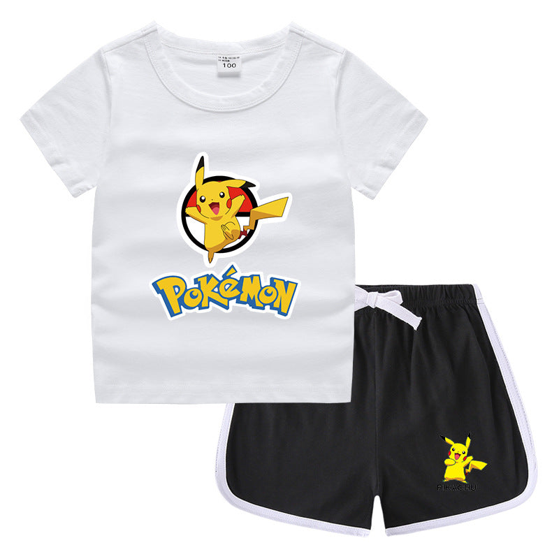 Children Pokemon Pikachu Tshirts & Shorts Casual Sports Sweat-Absorbent Suit Neutral