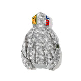 Shark Print Hoodie Spring and Autumn Shark Head Embroidery Digital Pixels Camouflage Hooded Sweater Terry Coat