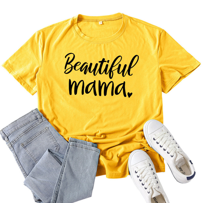 Boy Mama T Shirt Beautiful Mama Letter Printed T-shirt
