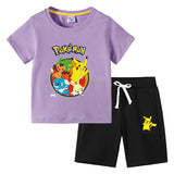 Children Pokemon Pikachu Tshirts & Shorts Cotton Short Sleeve Shorts Two Pieces