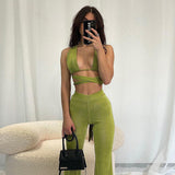 Women Top & Pant 2 Piece Set Summer Sexy Hollow out Vest Slim Pants Suit