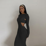 Women Top & Skirt 2 Piece Set Autumn and Winter Vest round-Neck Long-Sleeved Dress Two-Piece Set