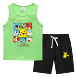 Children Pokemon Pikachu Tshirts & Shorts Summer Vest Middle Pants Sports Casual Thin Two Pieces