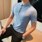 Men Polo Shirts Slim-Fit Stretch Striped Lapel T-shirt Men's Top