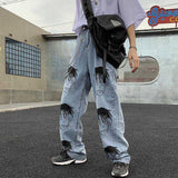 Anime Print Jeans Denim Pants Anime Print Loose Trousers for Men