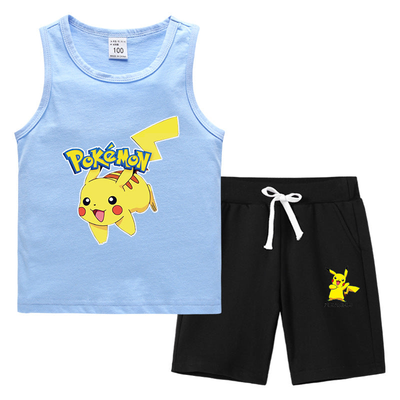 Children Pokemon Pikachu Tshirts & Shorts Vest Middle Pants Sports Casual Thin Two Pieces