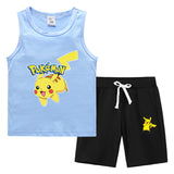 Children Pokemon Pikachu Tshirts & Shorts Vest Middle Pants Sports Casual Thin Two Pieces