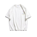 Cartoon Literary Flower Printing Short Sleeve Street Casual Loose-Fitting T-shirt Men's Fashion Half Sleeve Couples Dress Summer Wear