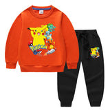 Children Pokemon Pikachu Hoodie & Pant Set Two-Piece Solid Color Baby Cotton Sweater Set