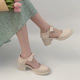 Nude Pumps Block Heel Bow High Heels