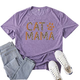 Boy Mama T Shirts Cat Mama Leopard Print Letter Print T-shirt