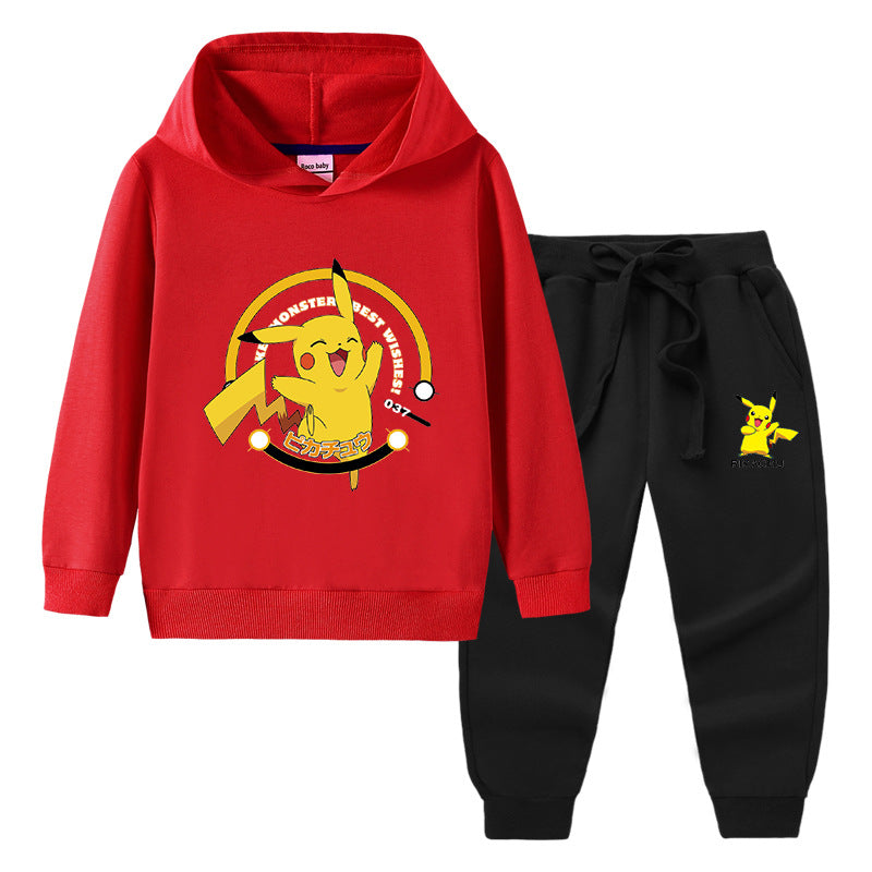 Children Pokemon Pikachu Hoodie & Pant Set Hooded Sweater Trousers Two-Piece Baby Cotton Sweater Set