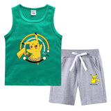 Children Pokemon Pikachu Tshirts & Shorts Vest Middle Pants Sports Casual Thin Two Pieces