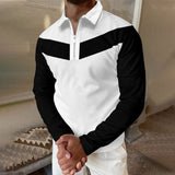 Polo Shirts Fall Men's Long Sleeve Black and White Loose Multicolor Polo Shirt Men