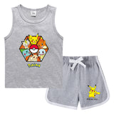 Children Pokemon Pikachu Tshirts & Shorts Vest Casual Sports Sweat-Absorbent Suit