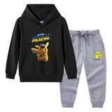 Children Pokemon Pikachu Hoodie & Pant Set Hooded Sweater Trousers Two-Piece Baby Cotton Sweater Set
