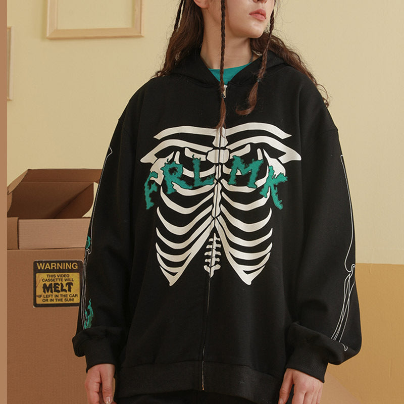 Skeleton Hoodie Skeleton Printed Zipper Jacket Cardigan Hoodie